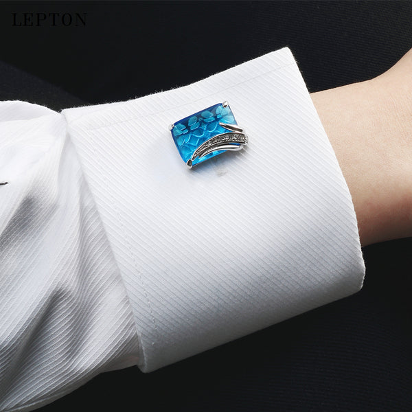 Low-key Luxury Blue Glass Cufflinks for Mens