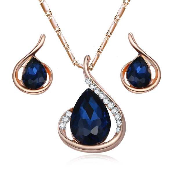 Water drop pendant  Earrings For Women Silver Color Jewelery Sets