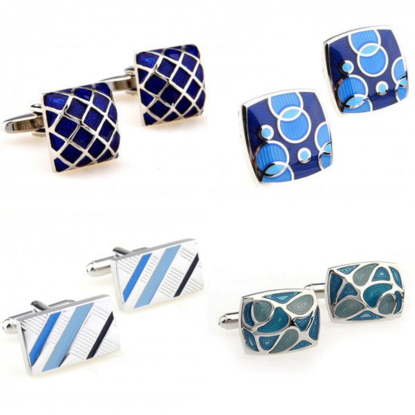 Blue Color Enamel Cufflink Cuff Link