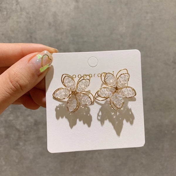 Korean New Arrival Sweet Crystal Holiday Flower Stud Earrings