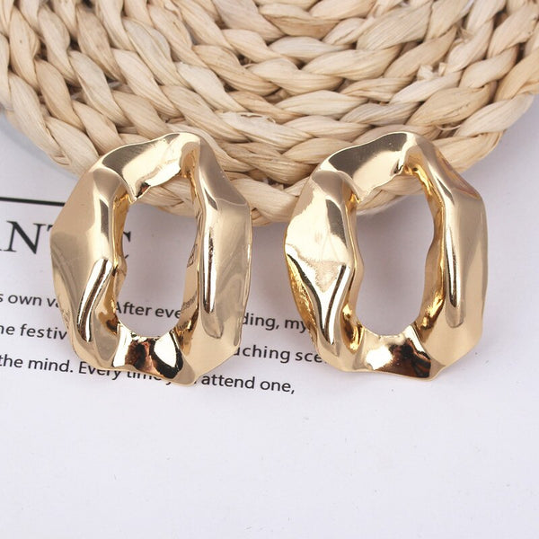 Exaggerated Hollow Geometric Smooth Big Metal Earrings