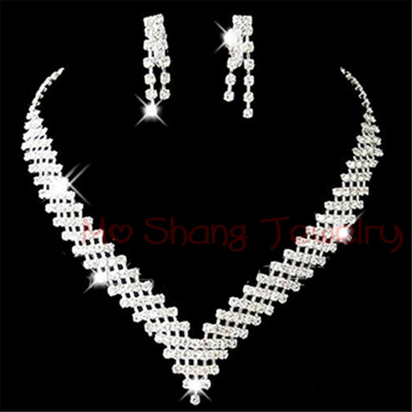 White Crystal Rhinestones Silver Plated  Jewelry Set