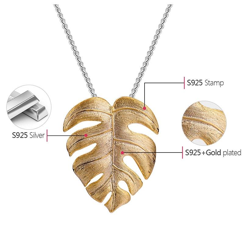 18K Gold Monstera Leaves Design Pendant without Necklace for Women Gift