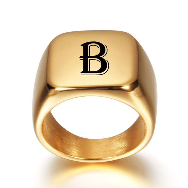 Personalised Initial Engrave  Alphabet Signet  Ring