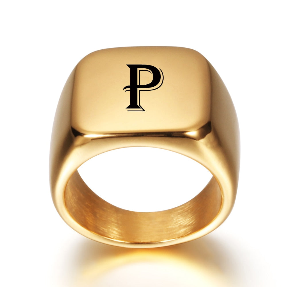 Personalised Initial Engrave  Alphabet Signet  Ring