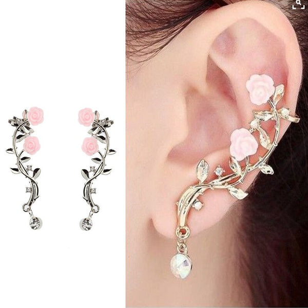 2Pcs Elegant Flower Shape Rhinestone Left Ear Cuff Clip