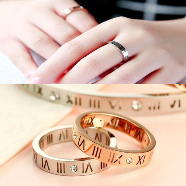 Women Titanium Steel Jewelry Roman Numerals Rings