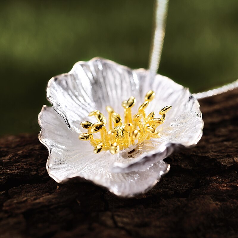 925 Sterling Silver 18K Gold Blooming Poppies Flower Pendant without Necklace