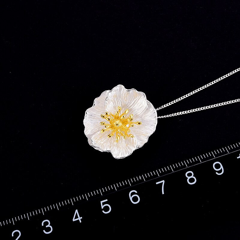 925 Sterling Silver 18K Gold Blooming Poppies Flower Pendant without Necklace