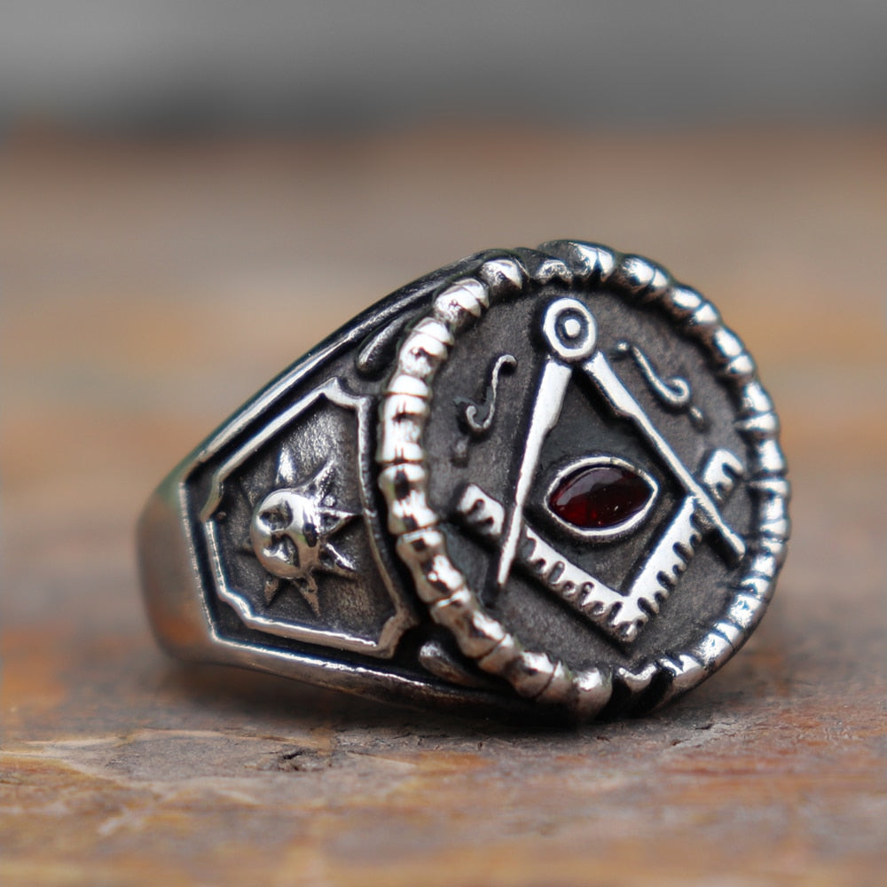 Men 39’s Retro Freemason Symbol Stainless Steel Ring