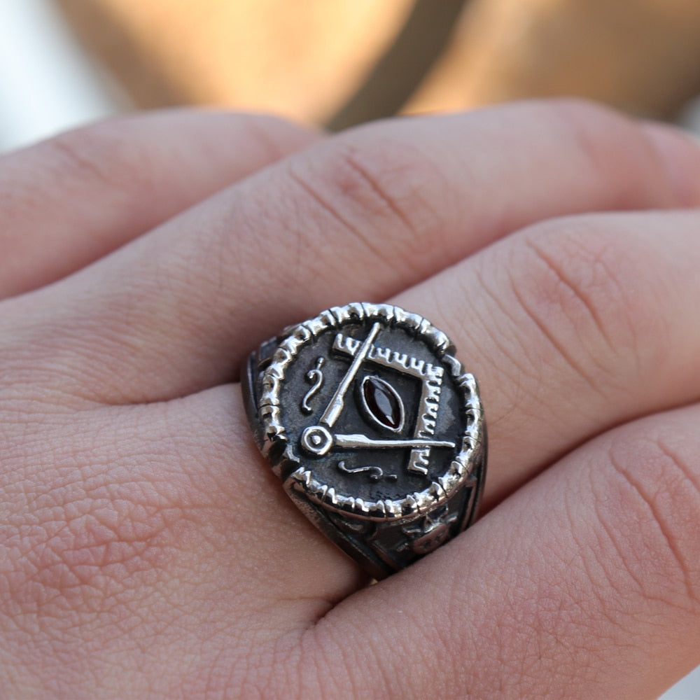 Men 39’s Retro Freemason Symbol Stainless Steel Ring