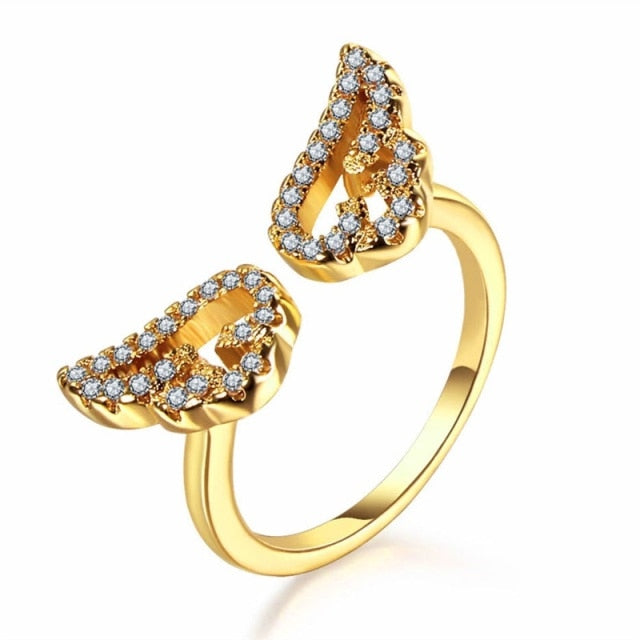 Adjustable Angel Wings Ring Micro Pave Zircon Gold-Color Rings