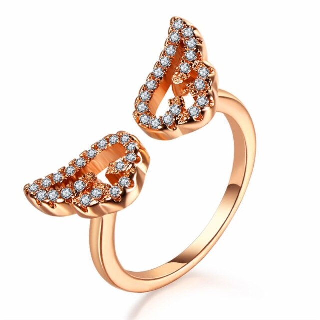 Adjustable Angel Wings Ring Micro Pave Zircon Gold-Color Rings