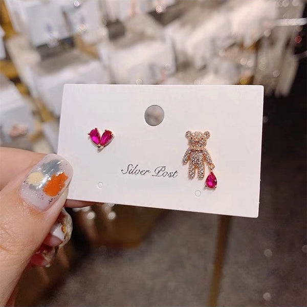 Ab Asymmetric Cute Bear   Love Earrings