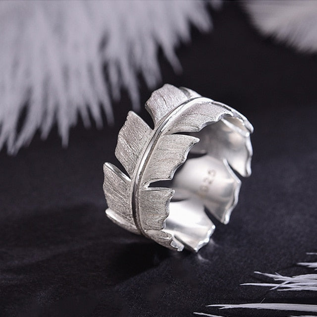 925 Sterling Silver  Elegant Soft Feather  Rings