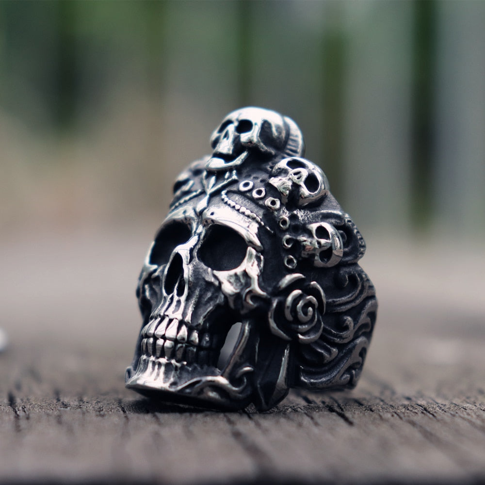 Cool Santa Muerte Death Skull Ring Unique Mens Stainless Steel Rings