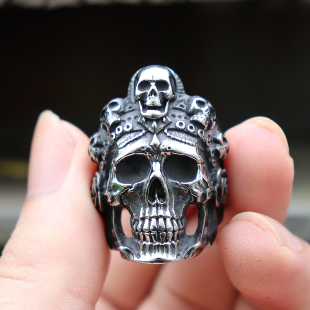 Cool Santa Muerte Death Skull Ring Unique Mens Stainless Steel Rings