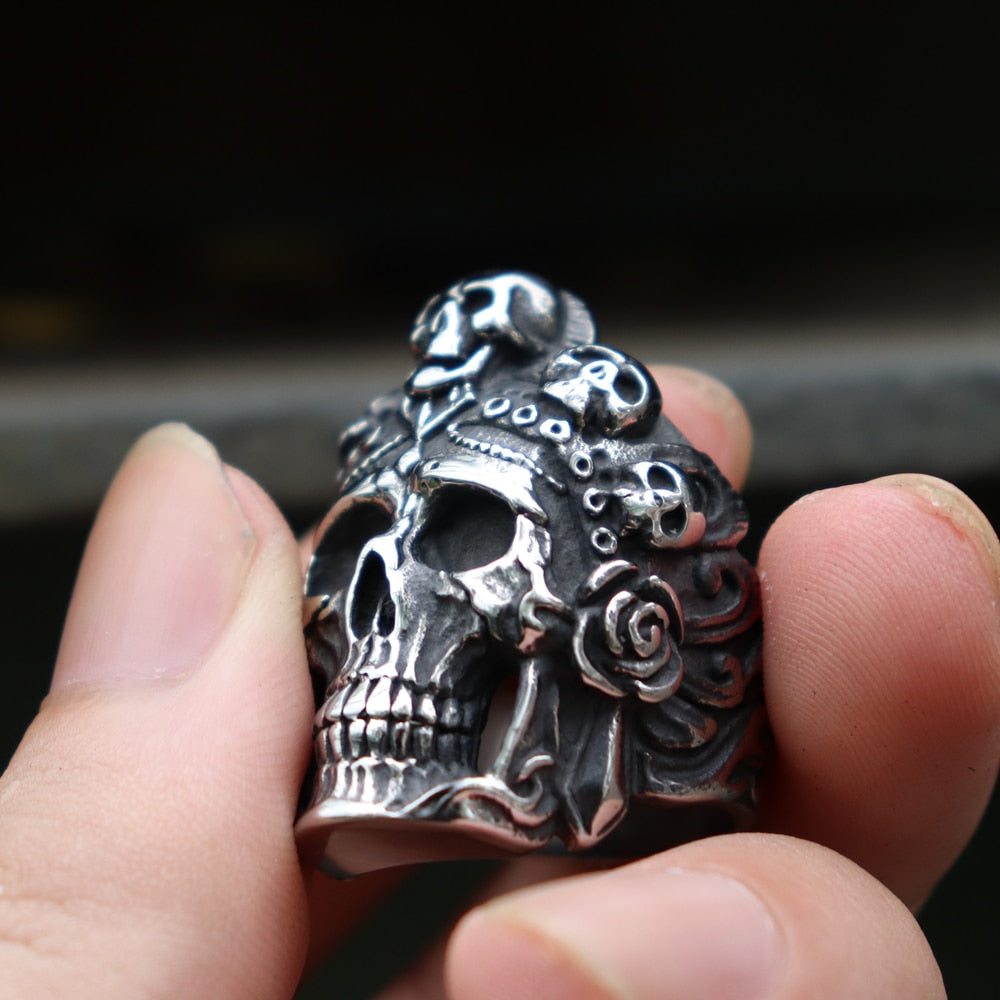 Cool Santa Muerte Death Skull Ring Unique Mens Stainless Steel Rings