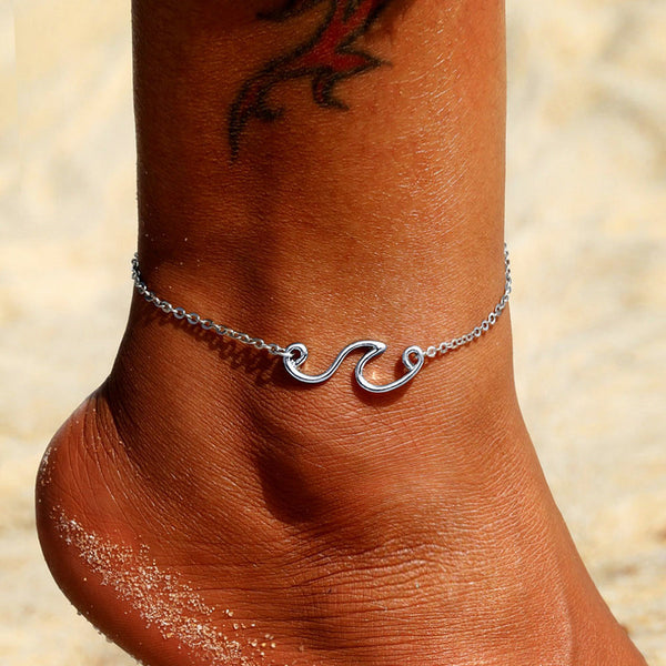 Bohemian Vintage Silver Color Wave Leg Chain Ankle Bracelet for Women