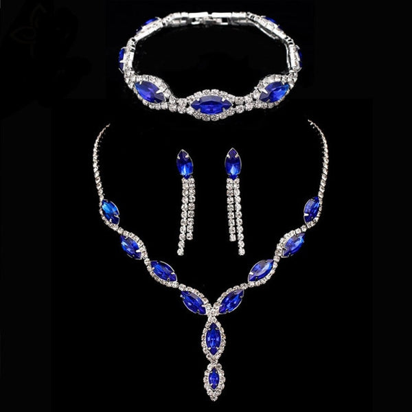 Royal Blue Crystal Wedding Jewelry Sets