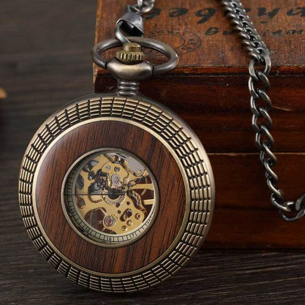 Solid Wood Mechanical Pocket Watch