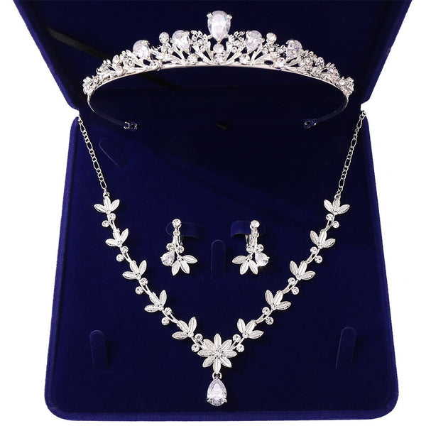 Luxury Crystal Pearl Leaf Bridal Jewelry Sets