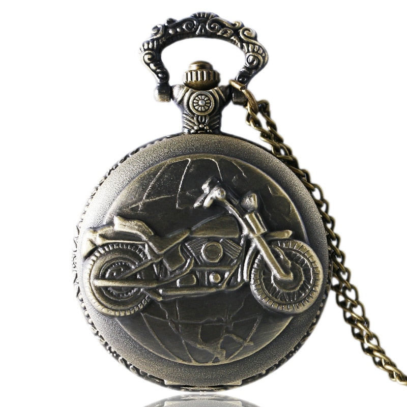 Antique Bronze Motorcycle Motorbike MOTO Pocket Watch