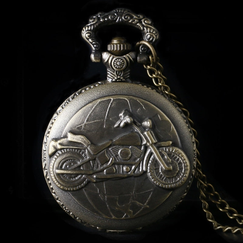 Antique Bronze Motorcycle Motorbike MOTO Pocket Watch