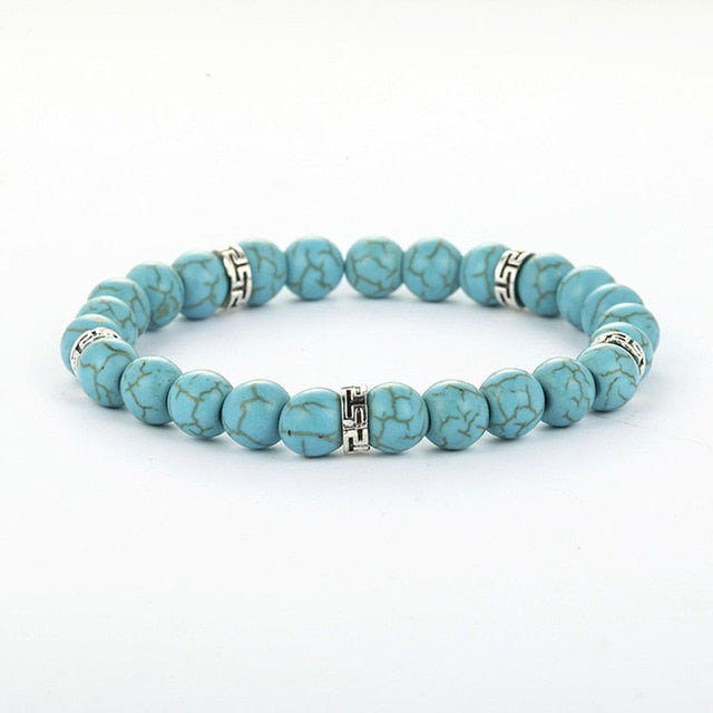 Lucky Charm 8mm Blue Turquoises Couple Bracelets