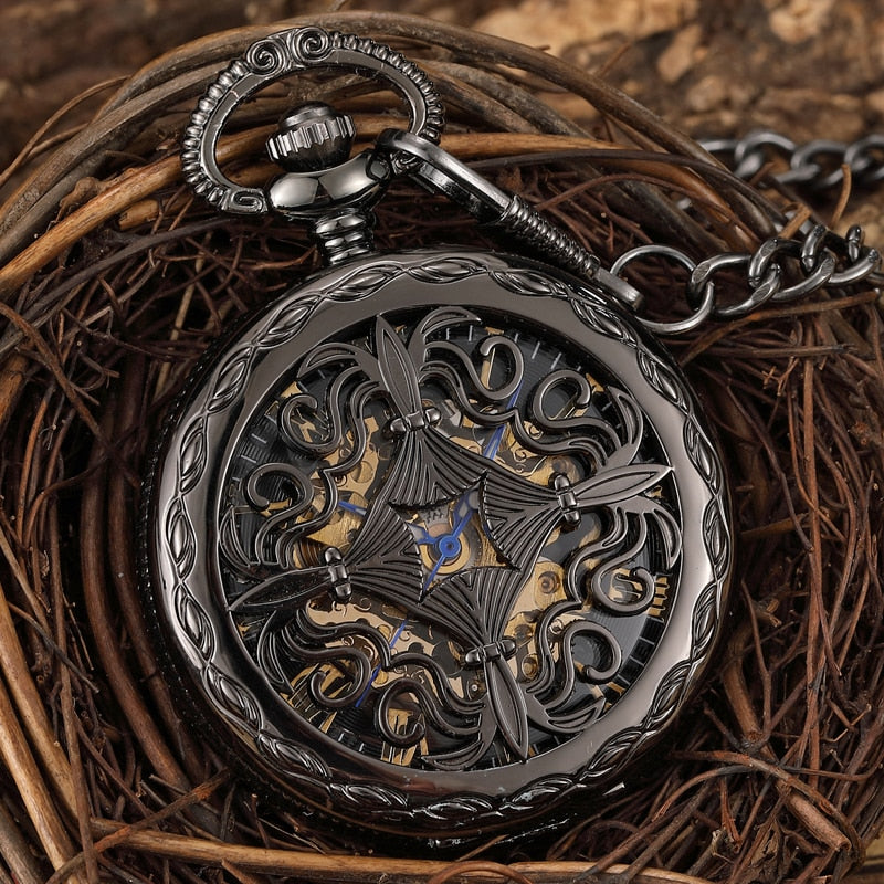 Antique Mechanical Pocket Hollow Black DialWatch