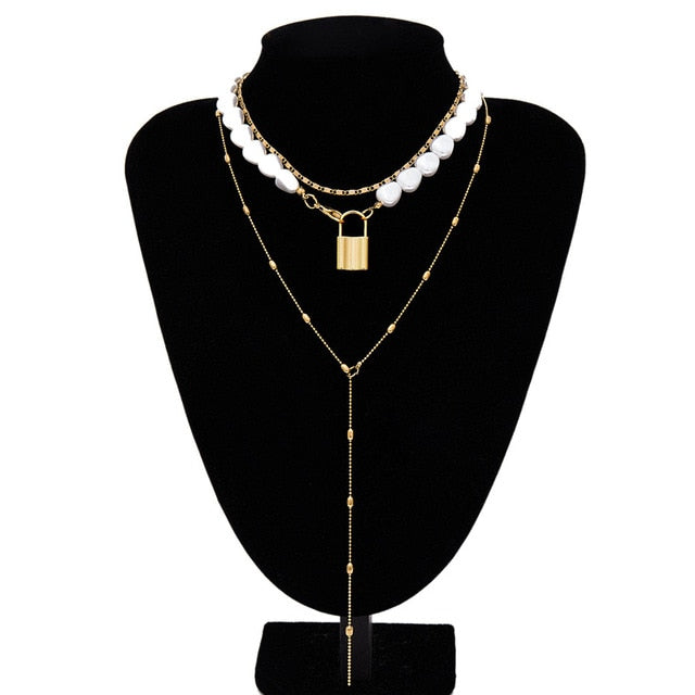 Punk Multi Layered Pearl Choker Necklace