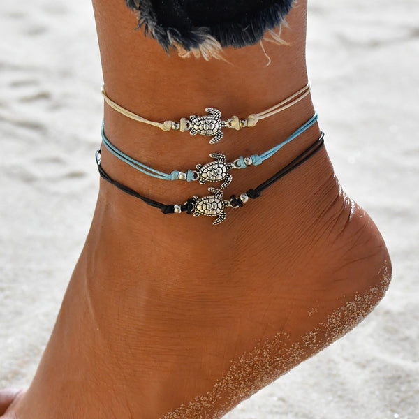 Summer Beach Turtle Shaped Charm Rope String Anklets For Women