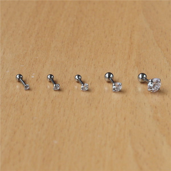 2pcs 316l Stainless Steel Screw-back Zircon Stud Earrings