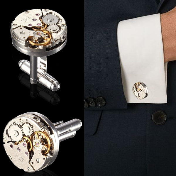 2Pcs Fashion Mechanical Watch Movement Cufflinks