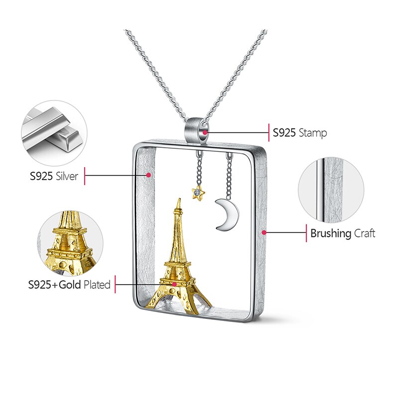 925 Sterling Silver Eiffel Tower Design Pendant without Necklace Acessorios