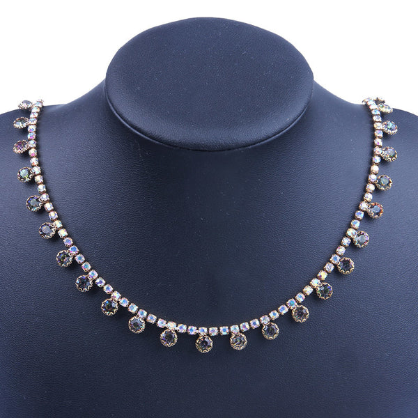 Simple Chain Rhinestone Bridal Necklace Earrings Set