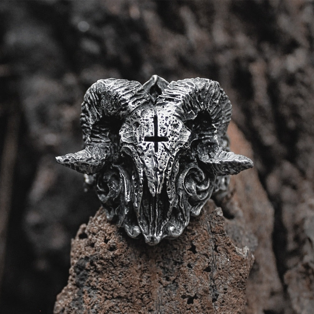 Unique Punk Gothic Satanic Demon Sorath Skull Ring Men 316L Stainless Steel Biker Ring