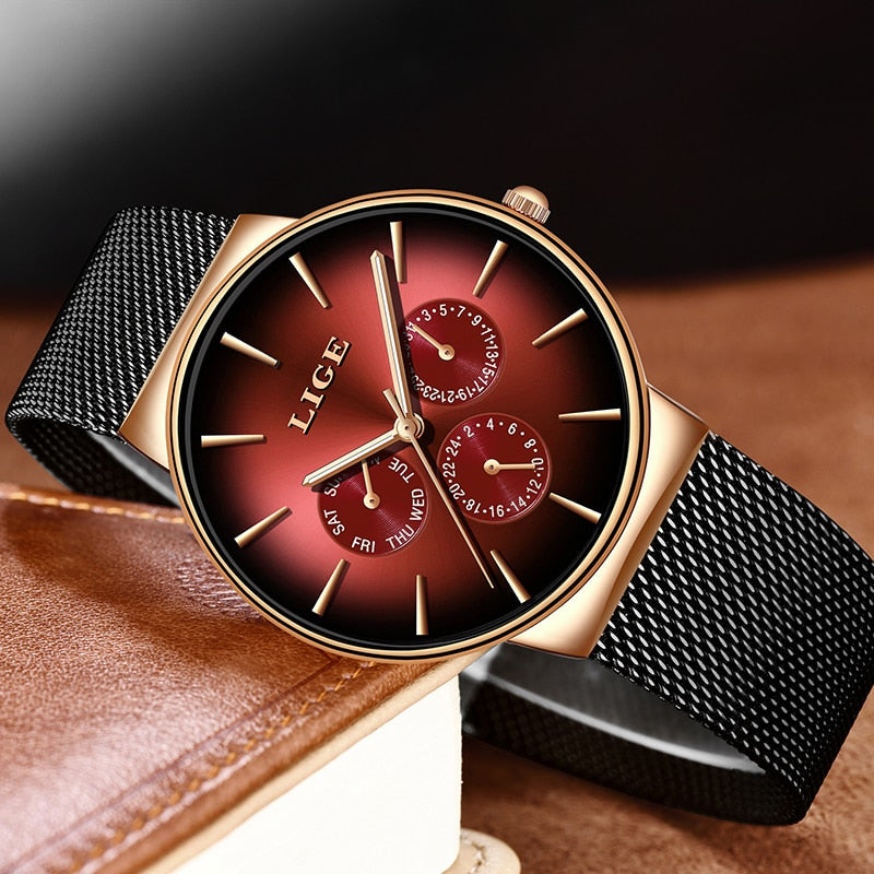 Luxury Quartz Watch Men Mesh Steel  Waterproof Ultra-thin Wristwatch