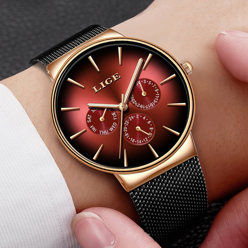 Luxury Quartz Watch Men Mesh Steel  Waterproof Ultra-thin Wristwatch