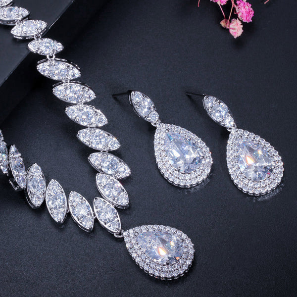 Zirconia Wedding Necklace and Earrings Luxury Crystal Bridal Jewelry Sets