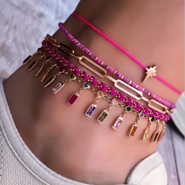 5pcs/sets Colorful Crystal Stone Tassel Anklets Bracelets for Women