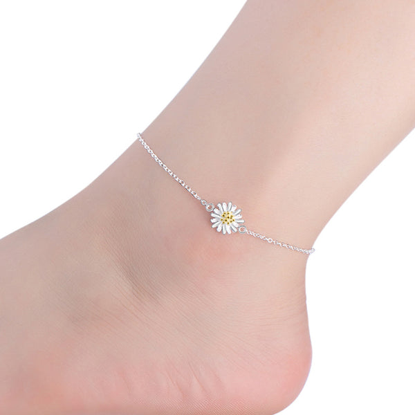 Daisy silver plated anklet Sun flower jewelry