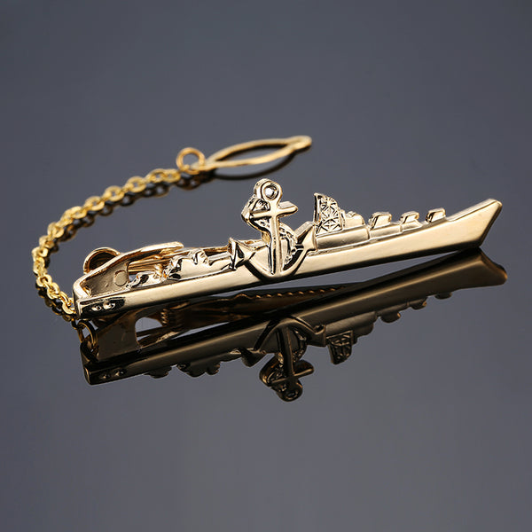 gold Deluxe ship sculpt Tie Clip Pin