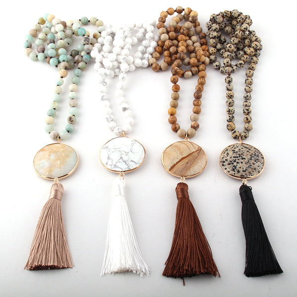 Fashion Bohemian Long Knotted Matching Stone Links Tassel Necklaces