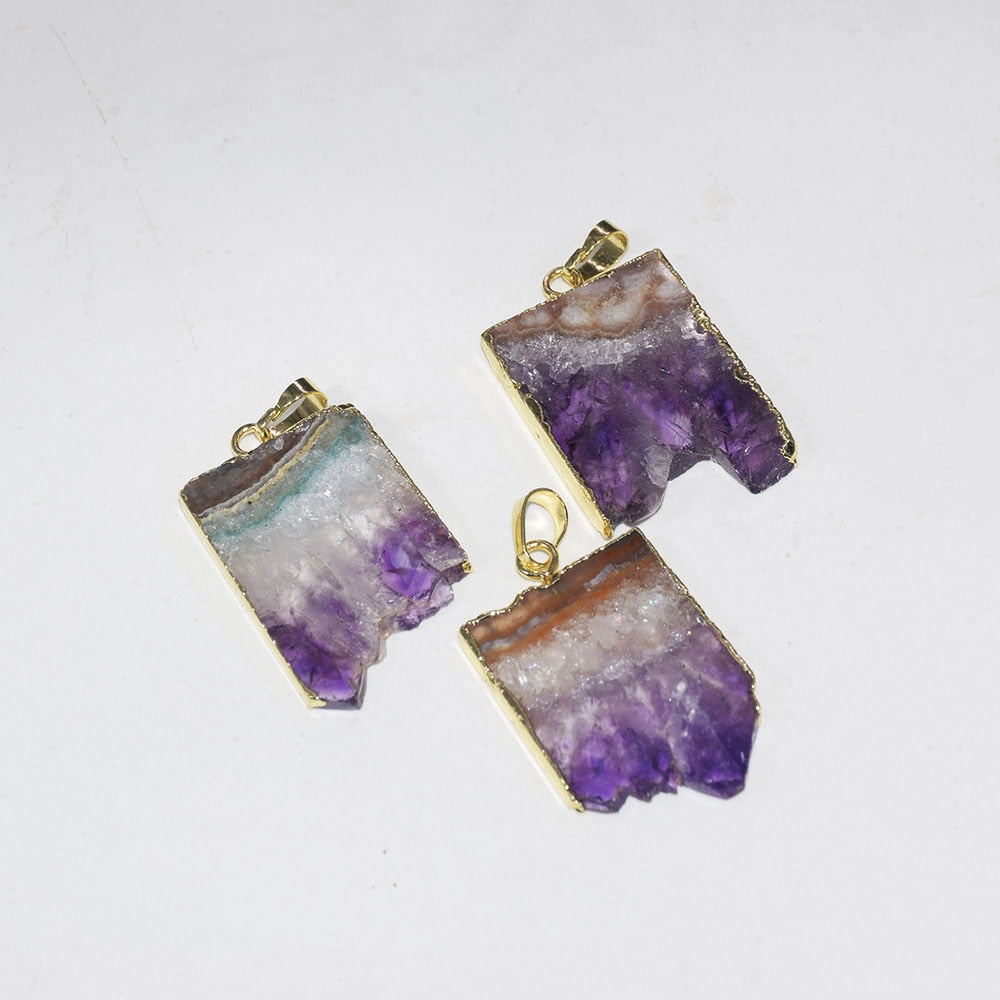 raw slab purple crystal quartz rectangle pendant 1pcs