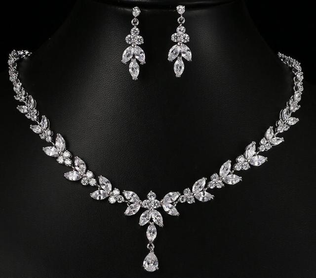 Cubic Zircon Stud Earrings & Necklace Jewelry Sets