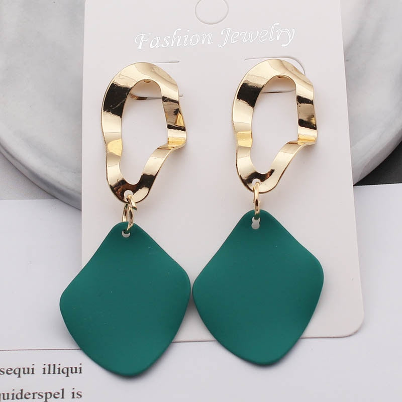 Green White Red Geometric Drop Earrings