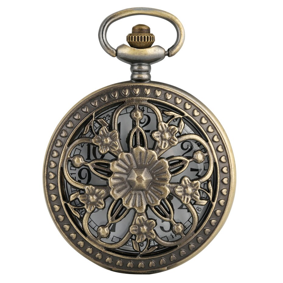 Elegance Flowers Bronze Hollow Hunter Pocket Watch