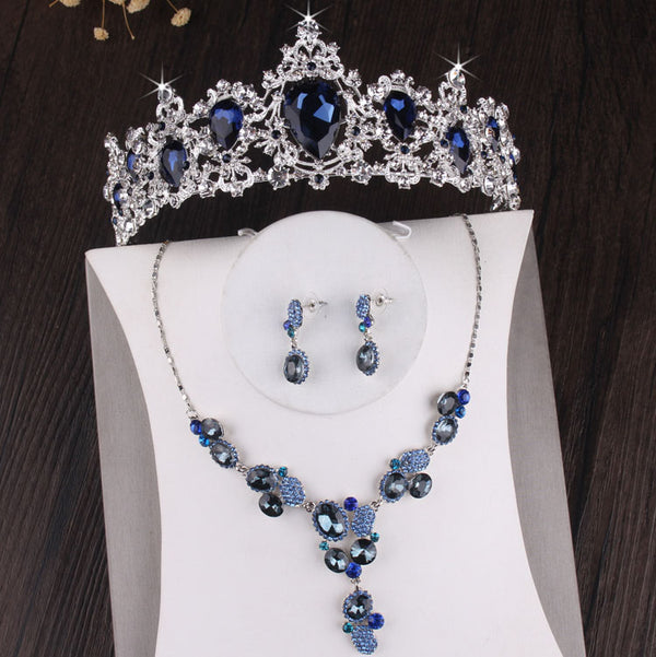 Baroque Luxury Silver Plated Blue Crystal Bridal Jewelry Sets