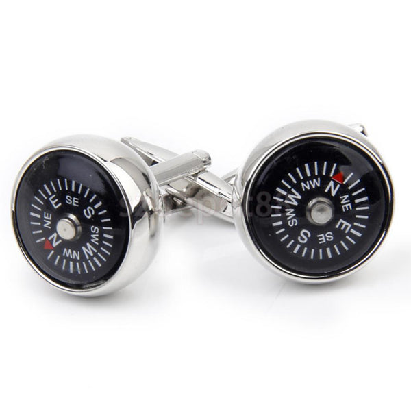 Silver color Tone Real Working Compass Cufflinks